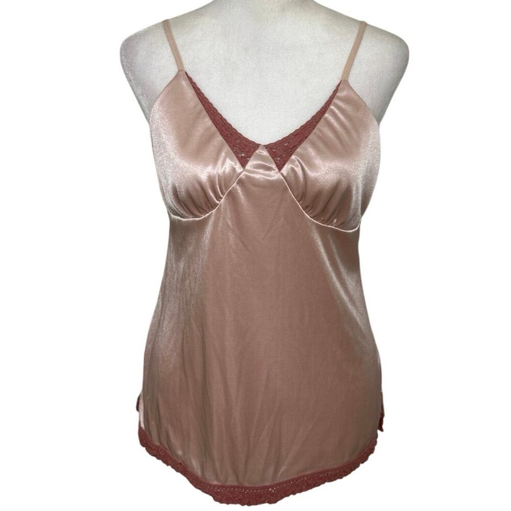 Xhilaration Y2K Babydoll Satin Lace Trim Cami Top Medium Pink Coquette Fairy